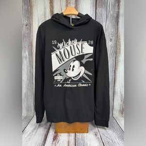 Disney Black and White Mickey Mouse Long Sleeve Hooded Tee Vintage Style Size L